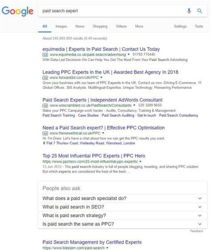 Paid Search Results